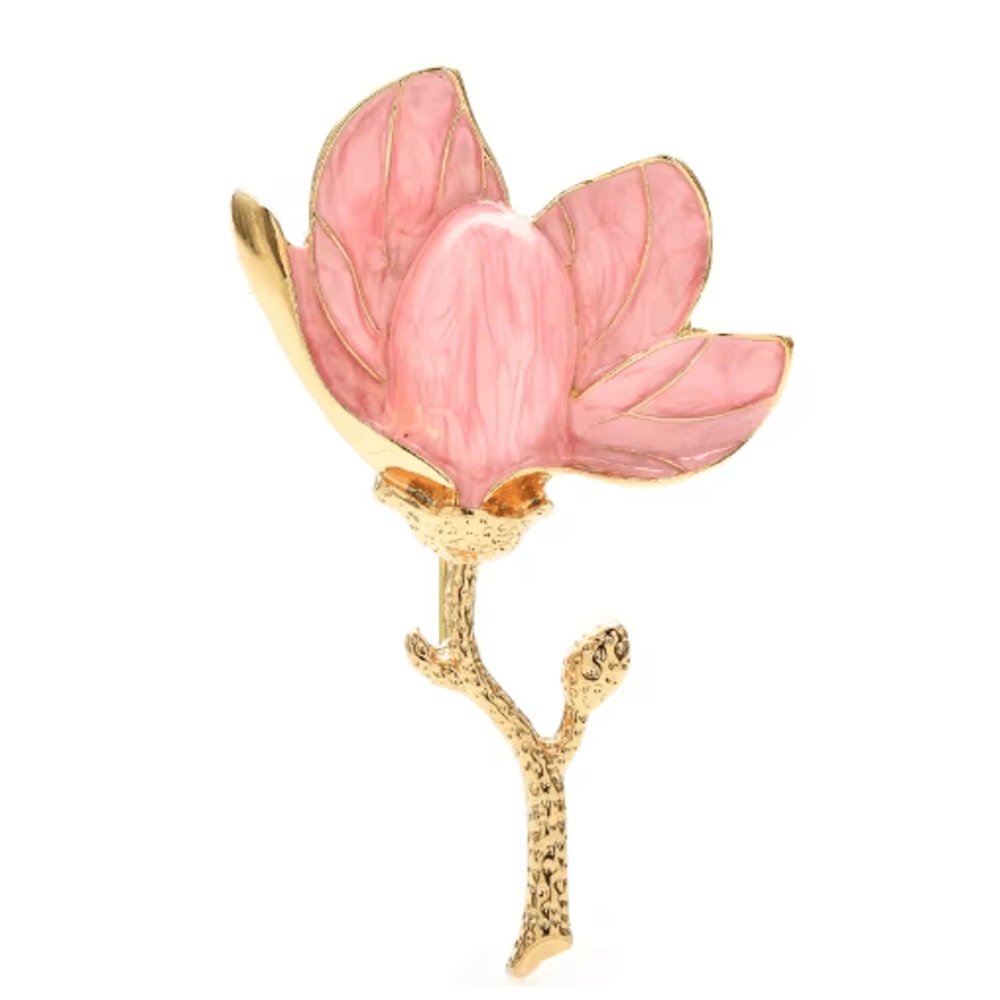 Wulibaby Enamel Magnolia Flower Brooch Elegant Floral Lapel Pin For Women And Unisex Wear 1
