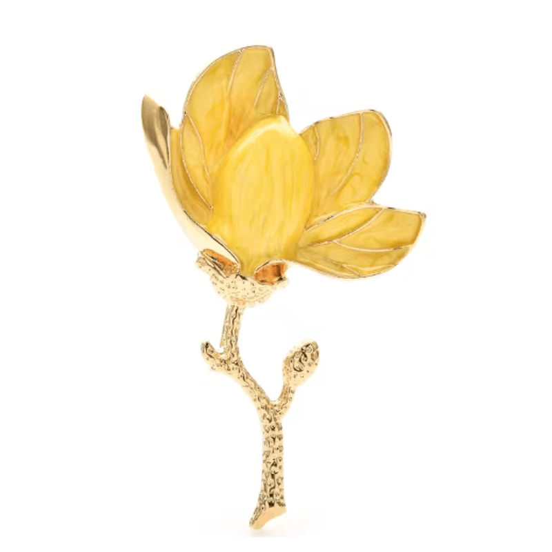 Wulibaby Enamel Magnolia Flower Brooch Elegant Floral Lapel Pin For Women And Unisex Wear 2