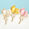 Wulibaby Enamel Magnolia Flower Brooch Elegant Floral Lapel Pin For Women And Unisex Wear 4