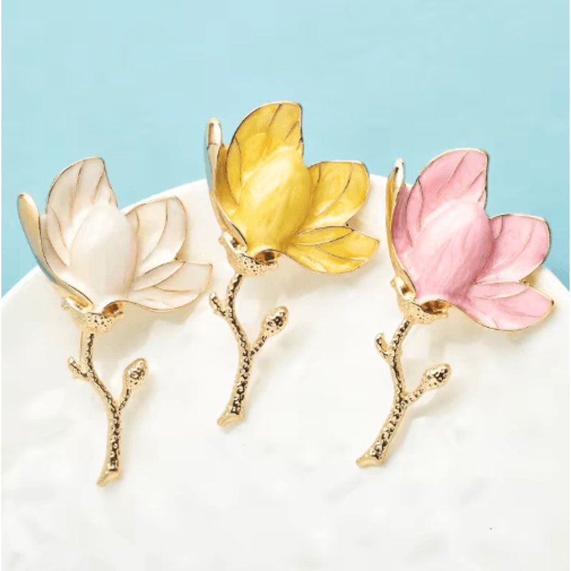 Wulibaby Enamel Magnolia Flower Brooch Elegant Floral Lapel Pin For Women And Unisex Wear 4