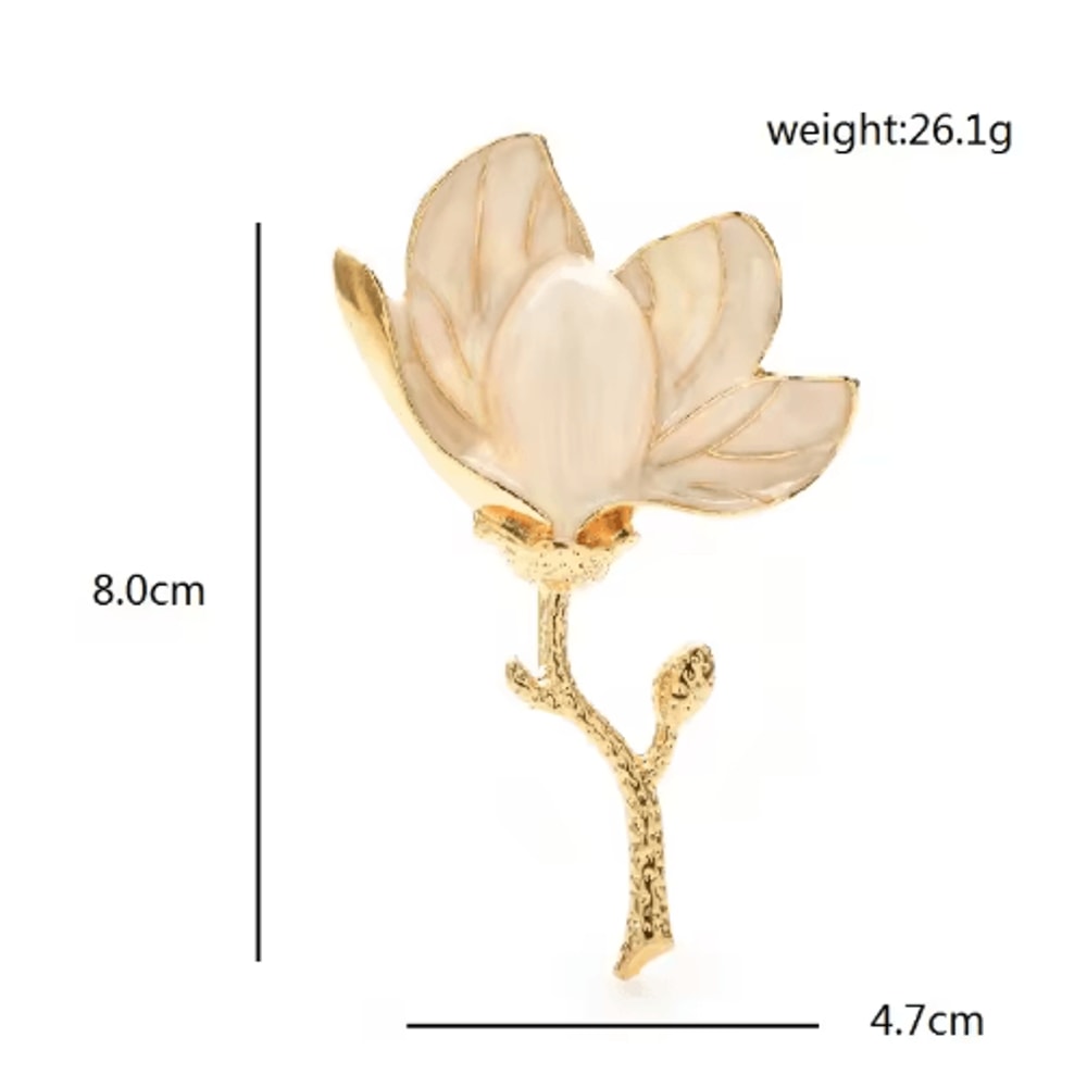 Wulibaby Enamel Magnolia Flower Brooch Elegant Floral Lapel Pin For Women And Unisex Wear 5