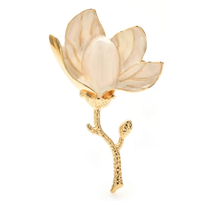 Wulibaby Enamel Magnolia Flower Brooch Elegant Floral Lapel Pin For Women And Unisex Wear 7