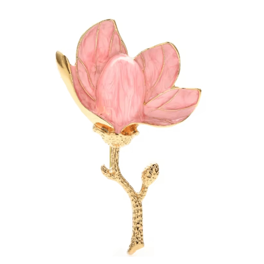 Wulibaby Enamel Magnolia Flower Brooch Elegant Floral Lapel Pin For Women And Unisex Wear 0