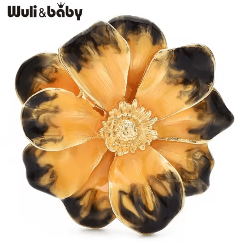 Wulibaby Enamel Flower Brooch Pin Elegant Floral Lapel Accessory For Women And Unisex Wear 1