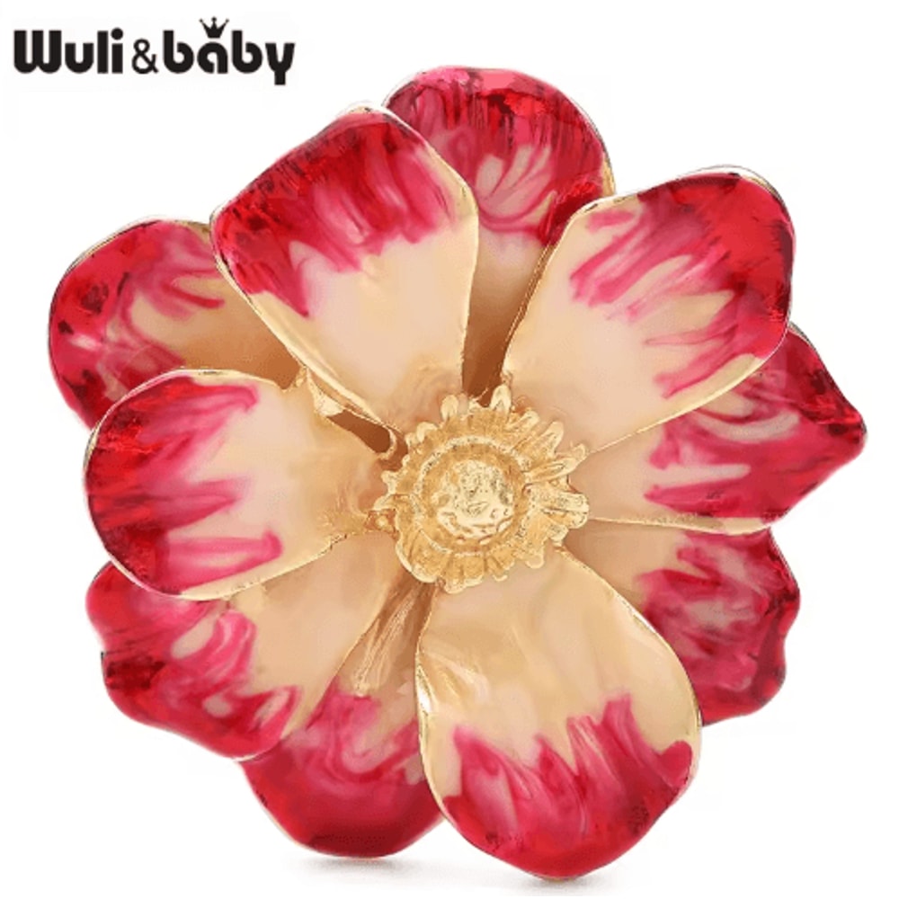 Wulibaby Enamel Flower Brooch Pin Elegant Floral Lapel Accessory For Women And Unisex Wear 2