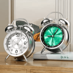 4.5 inch twin bell loud metal alarm clock with 3d dial and backlight – retro battery operated desk clock