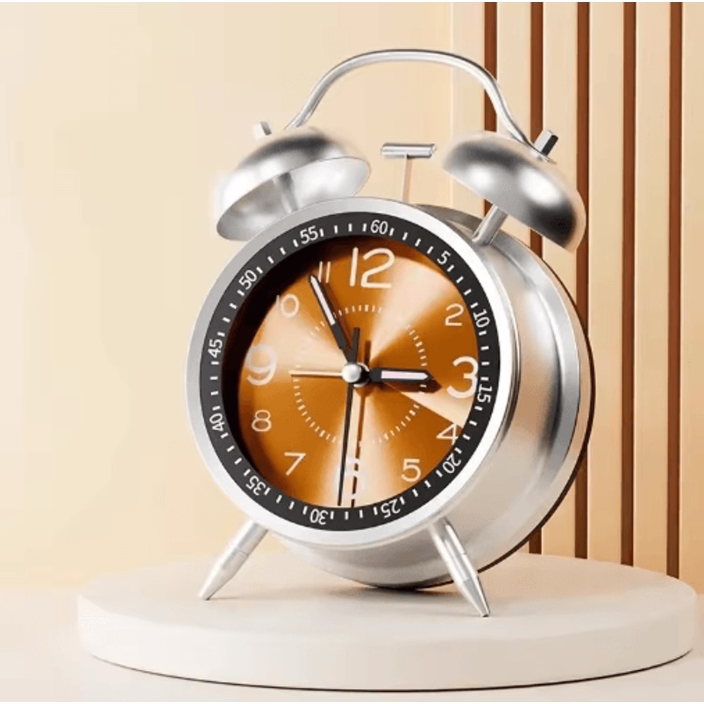 45 Inch Twin Bell Loud Metal Alarm Clock With 3D Dial And Backlight Retro Battery Operated Desk Cl 3