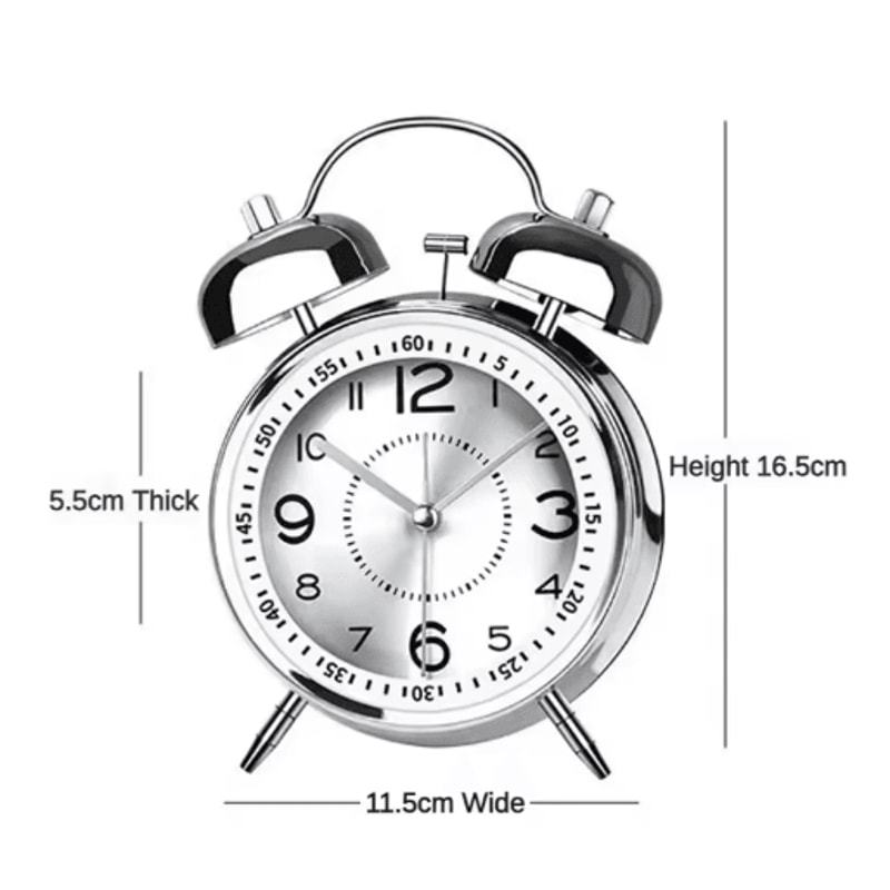 45 Inch Twin Bell Loud Metal Alarm Clock With 3D Dial And Backlight Retro Battery Operated Desk Cl 6