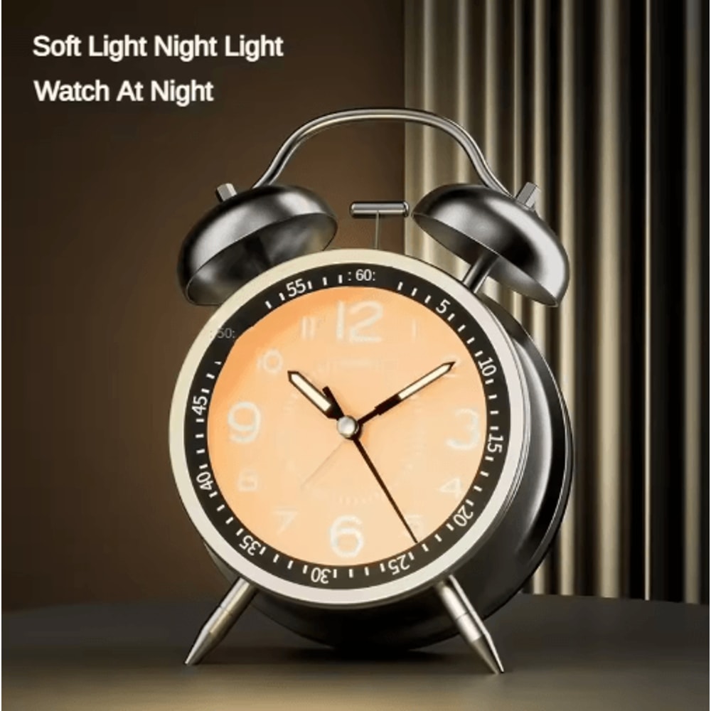 45 Inch Twin Bell Loud Metal Alarm Clock With 3D Dial And Backlight Retro Battery Operated Desk Cl 7