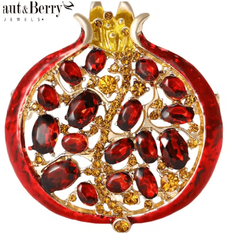 Luxury Rhinestone Pomegranate Brooch Enamel Fruit Pin For Elegant Womens Statement Style 1