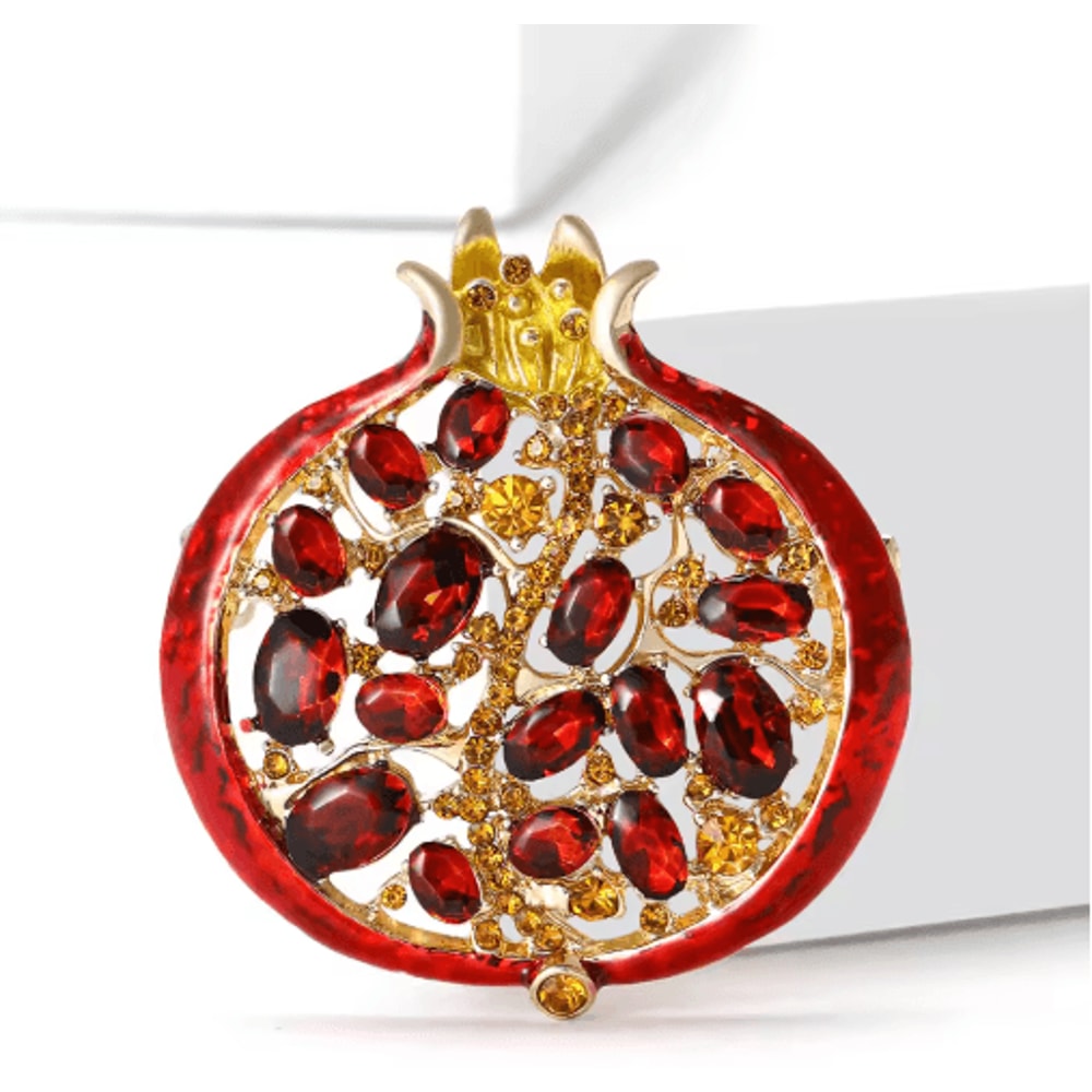 Luxury Rhinestone Pomegranate Brooch Enamel Fruit Pin For Elegant Womens Statement Style 3