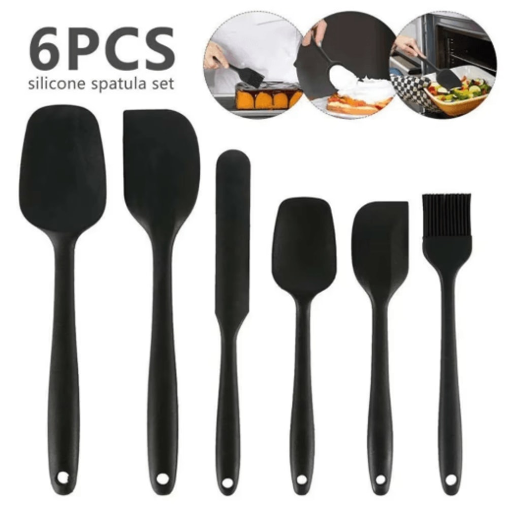 6Piece Food Grade Silicone Spatula Set Heat Resistant Non Stick Cooking And Baking Tools 0