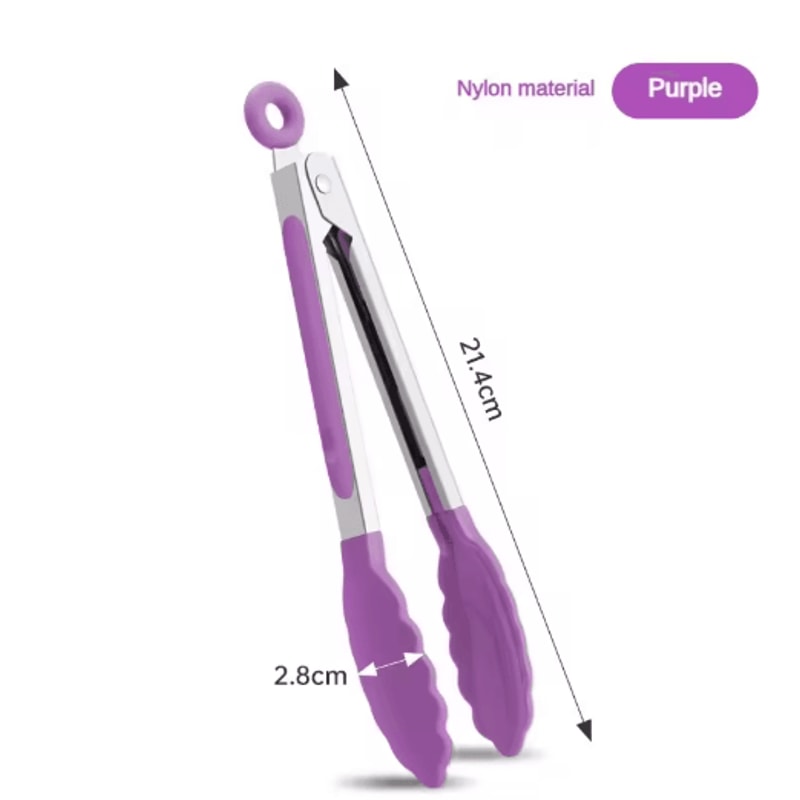 High Temperature Nylon Stainless Steel Kitchen Tongs Heat Resistant BBQ Bread Clip 3