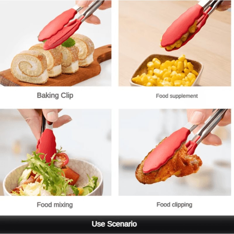 High Temperature Nylon Stainless Steel Kitchen Tongs Heat Resistant BBQ Bread Clip 10