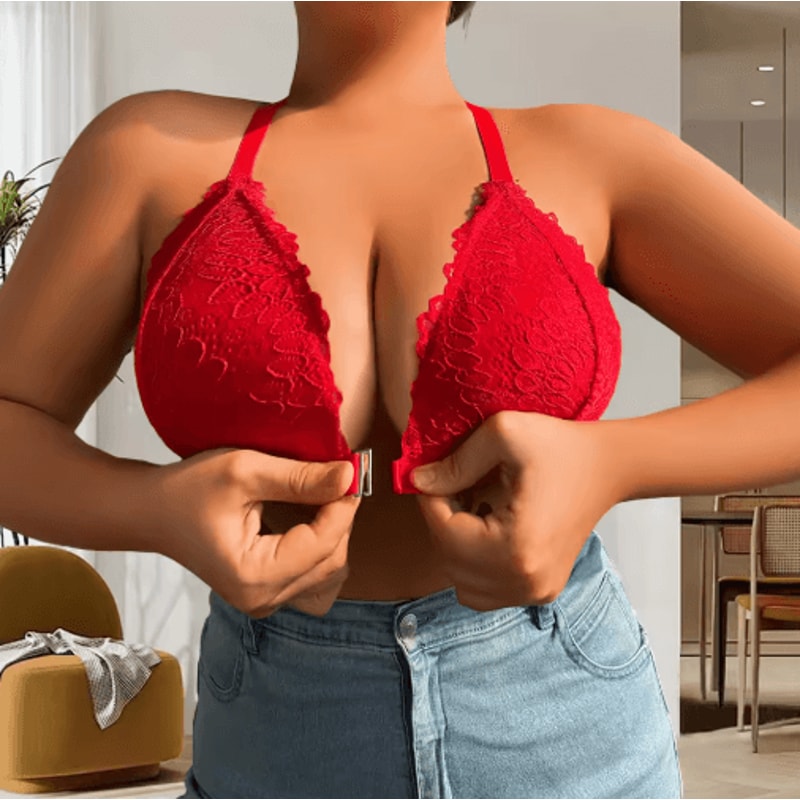 Plus Size Lace Wireless Front Closure Bra Comfortable Breathable Backless Bralette 2