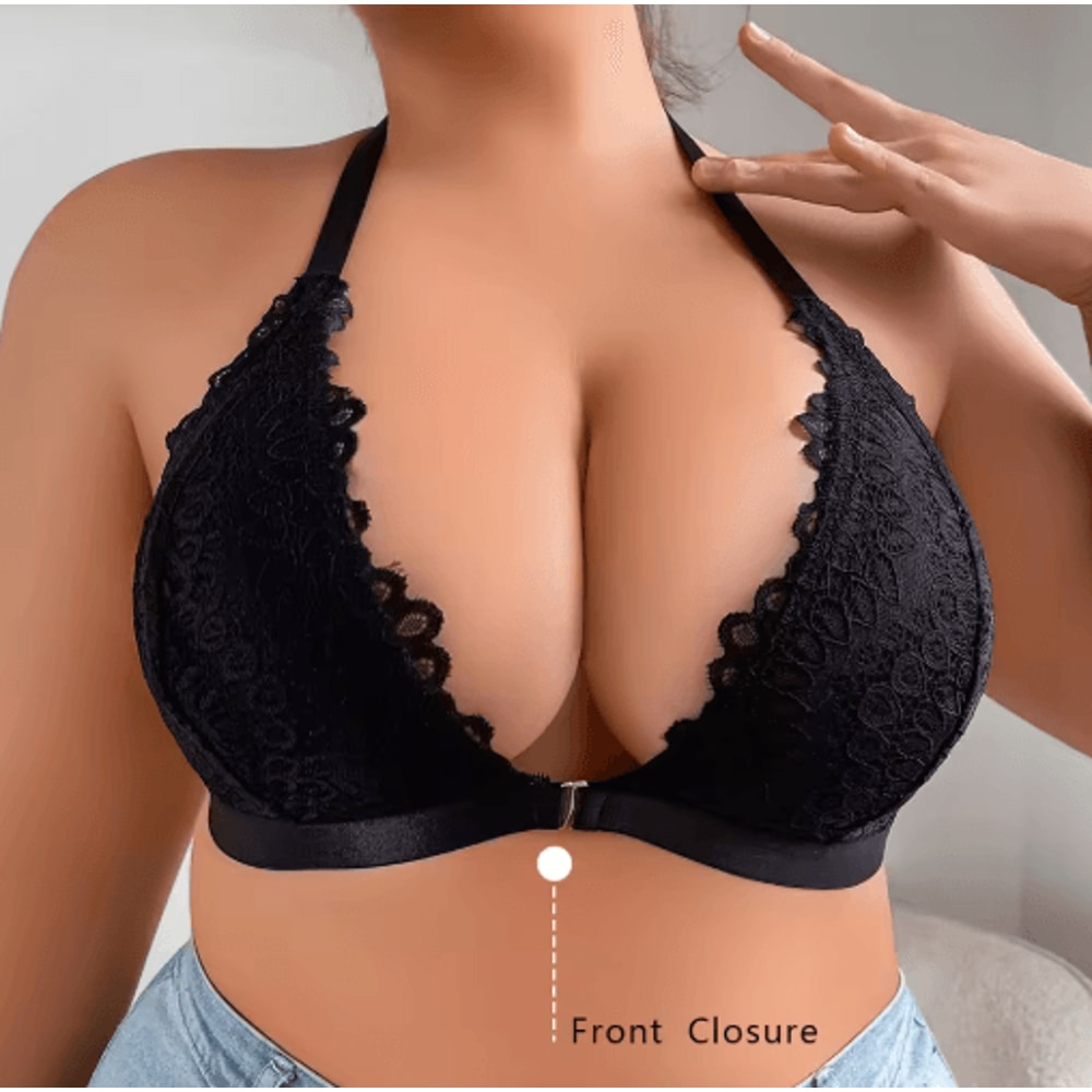 Plus Size Lace Wireless Front Closure Bra Comfortable Breathable Backless Bralette 0