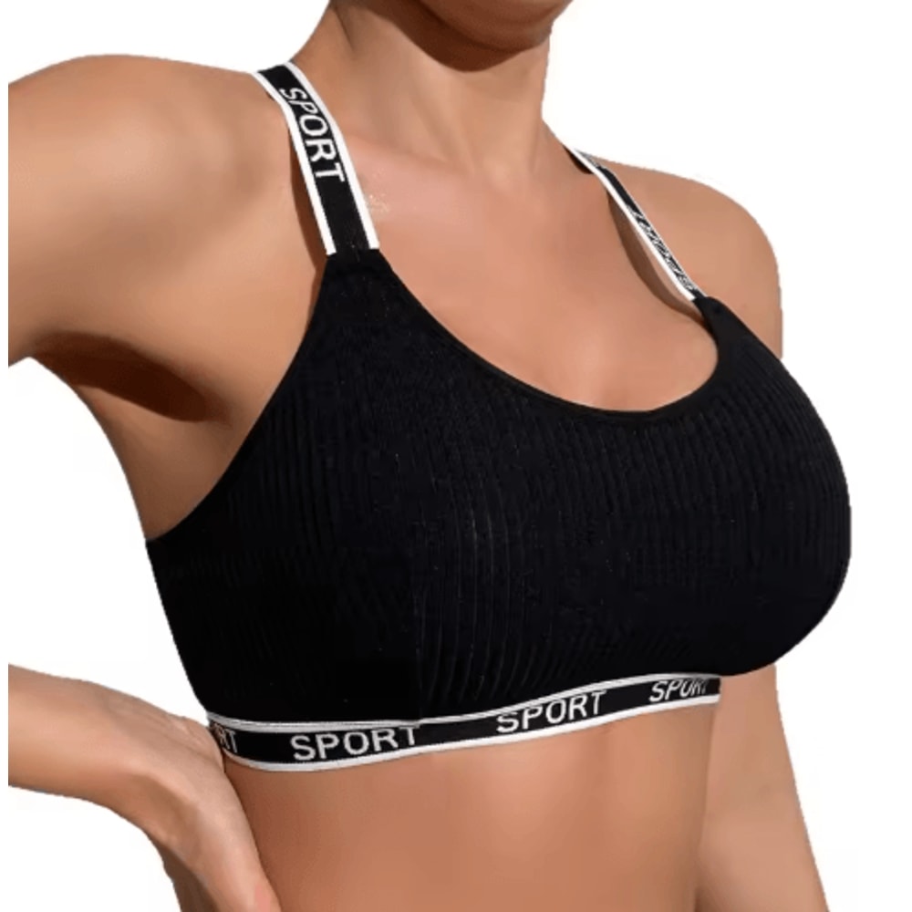 Ribbed Letter Print Sports Bralette Breathable Camisole Style Womens Athletic Lingerie 2
