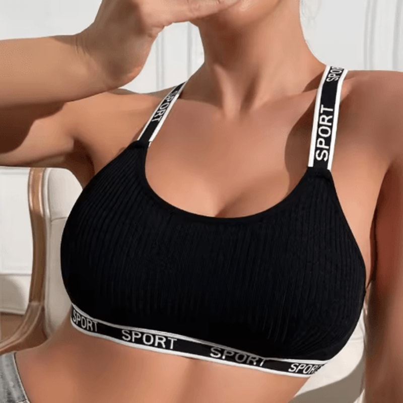 Ribbed Letter Print Sports Bralette Breathable Camisole Style Womens Athletic Lingerie 4