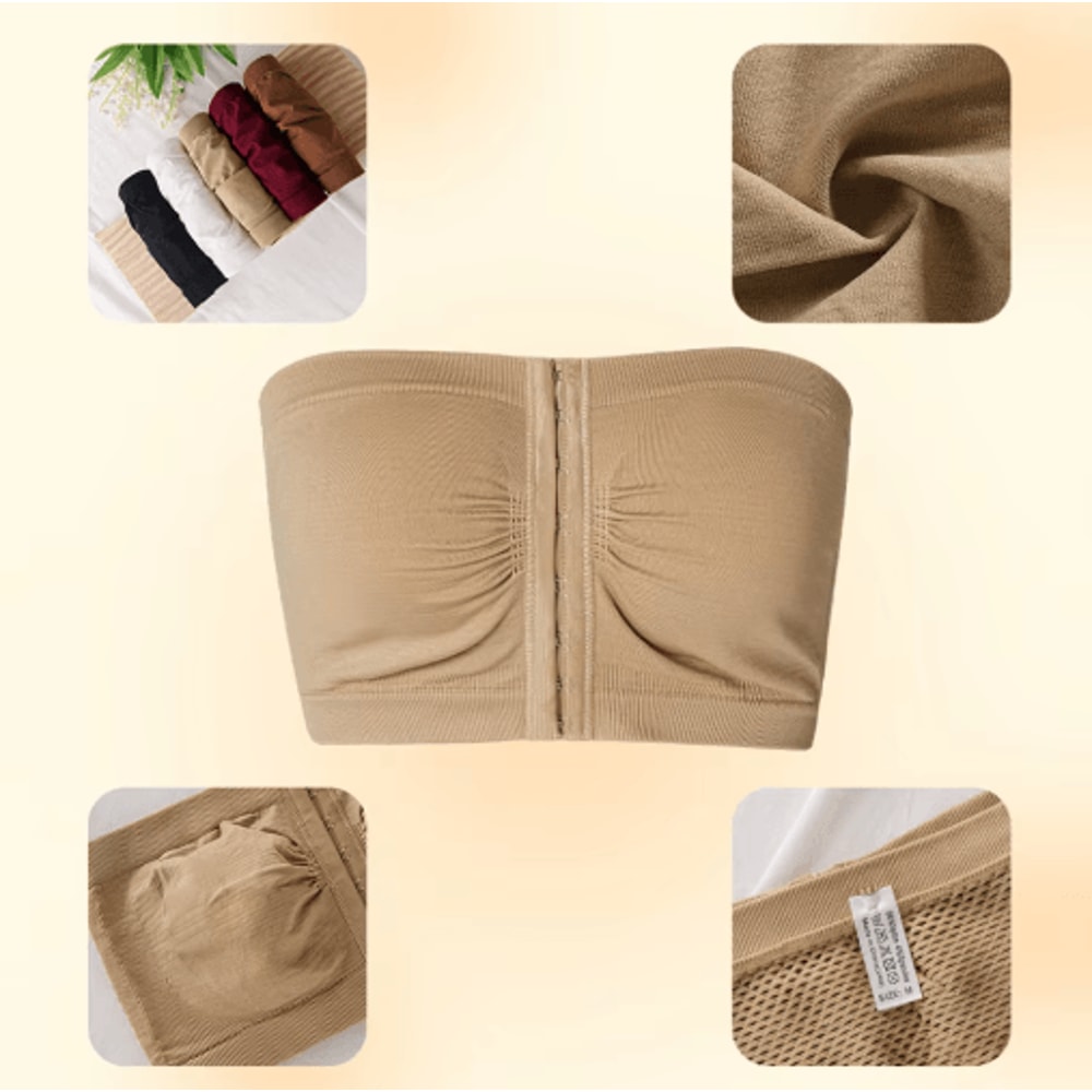 Plus Size Strapless Front Closure Bandeau Bra Seamless Wireless Non Slip Tube Top 7