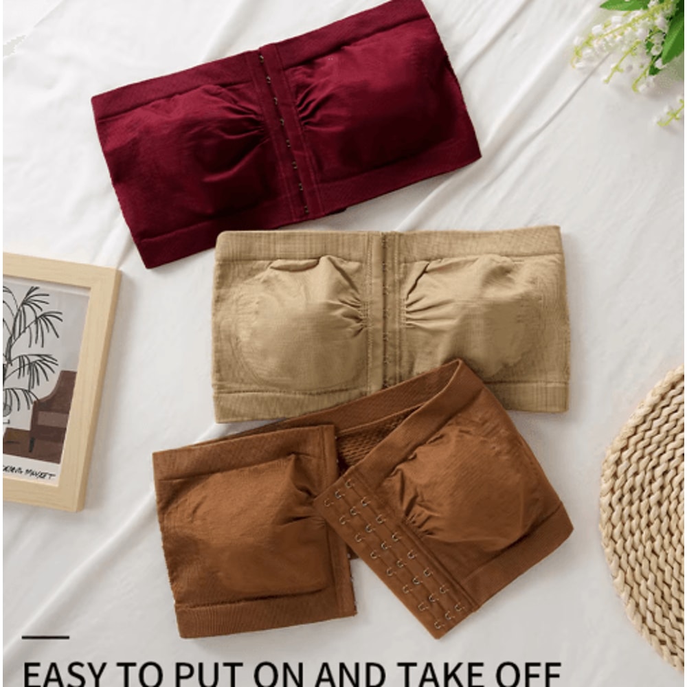 Plus Size Strapless Front Closure Bandeau Bra Seamless Wireless Non Slip Tube Top 8