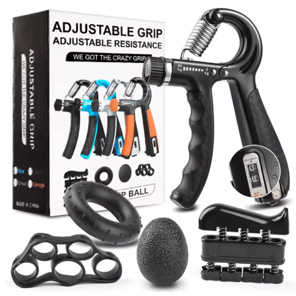 Hand Grip Strengthener Set Adjustable Gripper Finger Exerciser Bands And Stress Ball For Forearm T 1