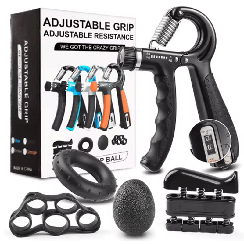 Hand Grip Strengthener Set Adjustable Gripper Finger Exerciser Bands And Stress Ball For Forearm T 1