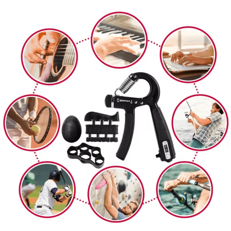 Hand Grip Strengthener Set Adjustable Gripper Finger Exerciser Bands And Stress Ball For Forearm T 3