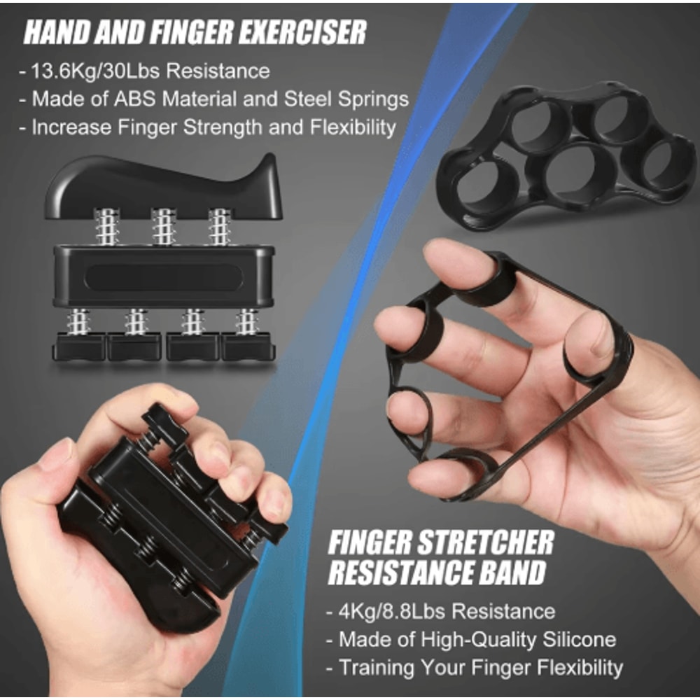 Hand Grip Strengthener Set Adjustable Gripper Finger Exerciser Bands And Stress Ball For Forearm T 5