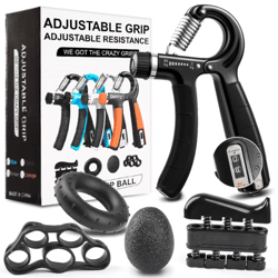 hand grip strengthener set – adjustable gripper, finger exerciser bands and stress ball for forearm training