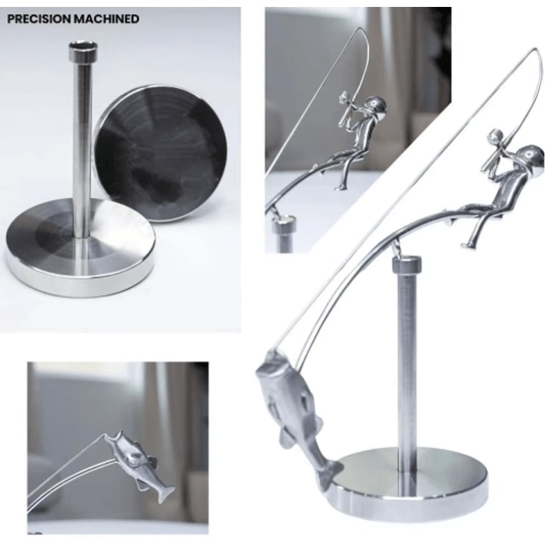 Handmade Kinetic Fishing Sculpture Metal Fisherman Balancing Desk Ornament 4