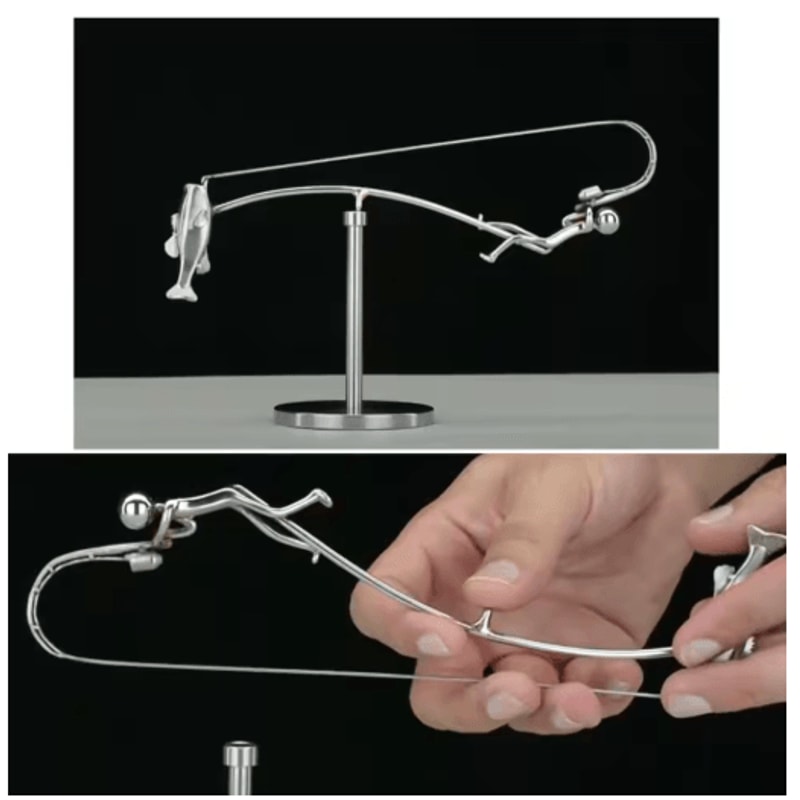 Handmade Kinetic Fishing Sculpture Metal Fisherman Balancing Desk Ornament 6