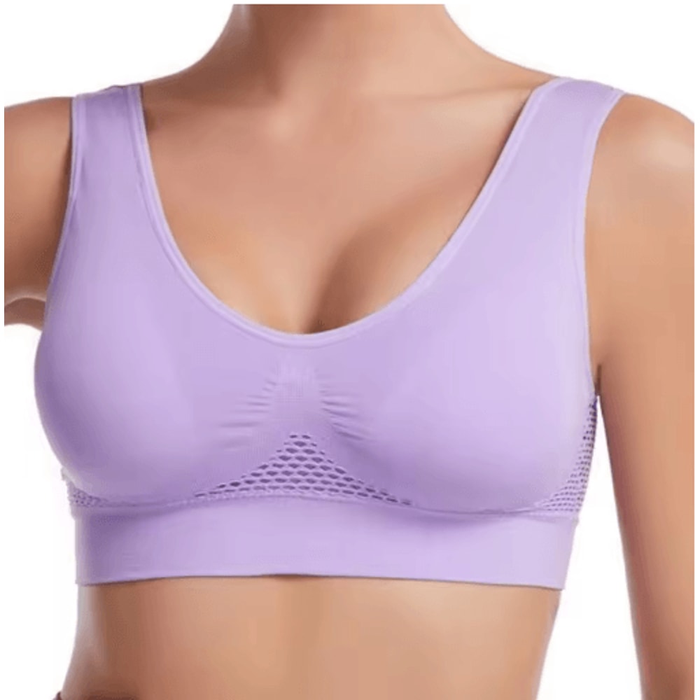 Plus Size Grid Air Holes Breathable Workout Brassiere Wireless Shock Proof Yoga Running Support S 1