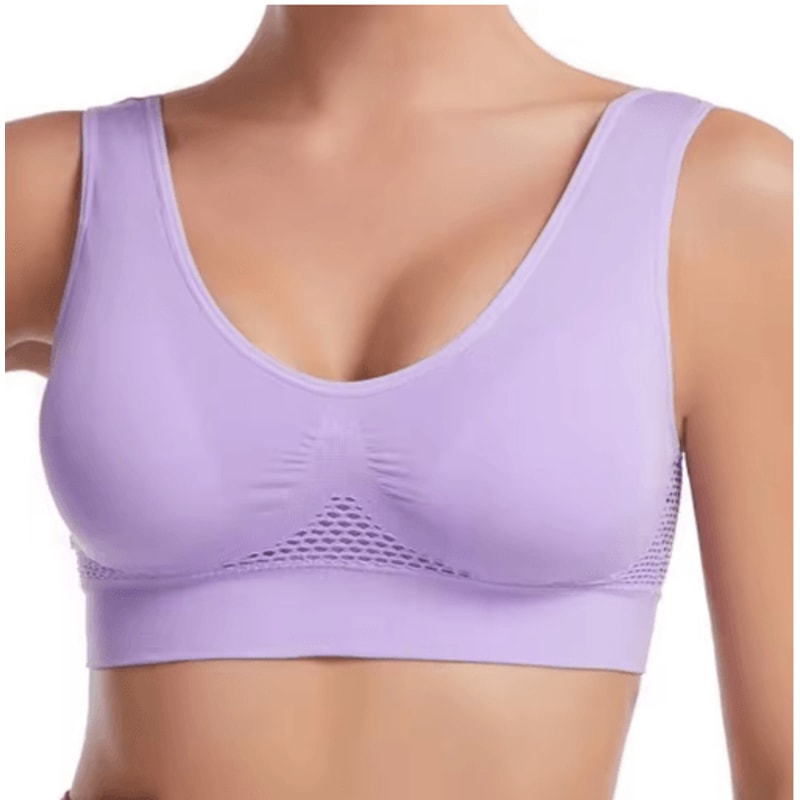 Plus Size Grid Air Holes Breathable Workout Brassiere Wireless Shock Proof Yoga Running Support S 1