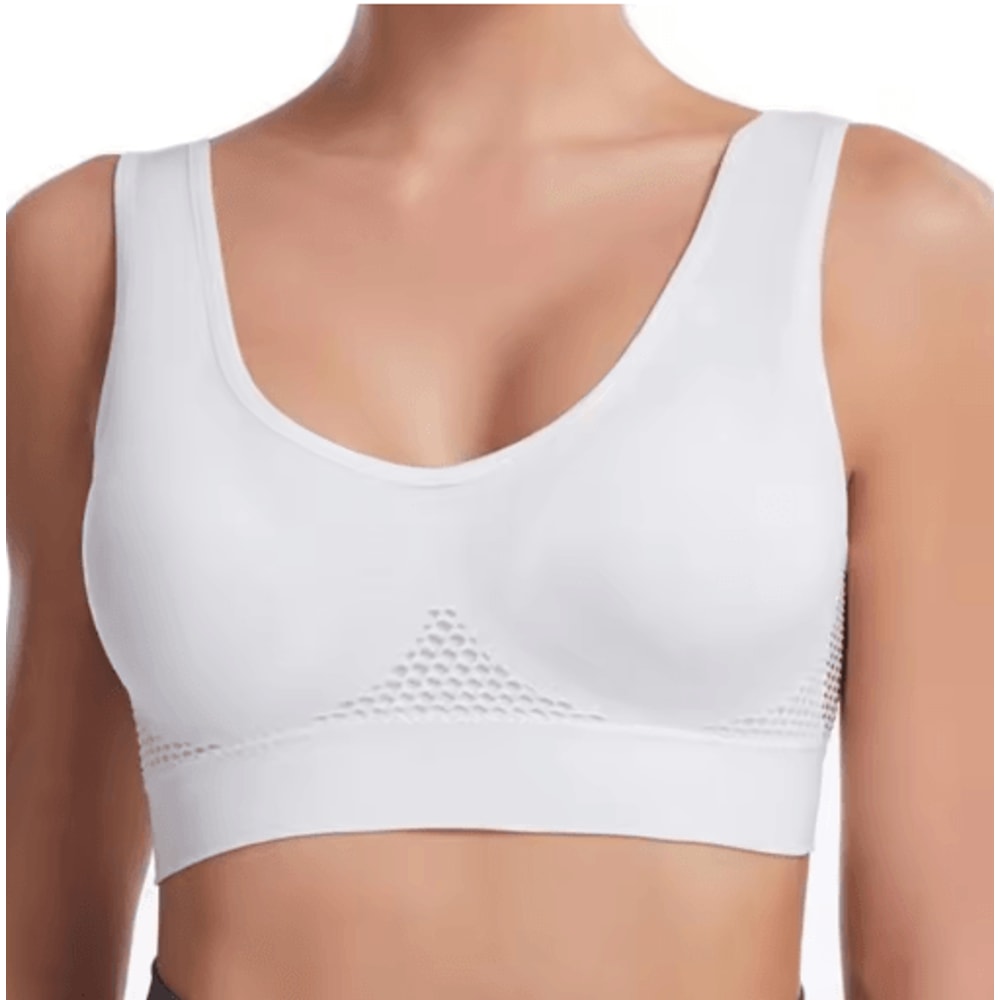 Plus Size Grid Air Holes Breathable Workout Brassiere Wireless Shock Proof Yoga Running Support S 4