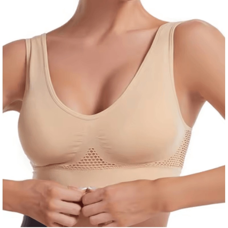 Plus Size Grid Air Holes Breathable Workout Brassiere Wireless Shock Proof Yoga Running Support S 6