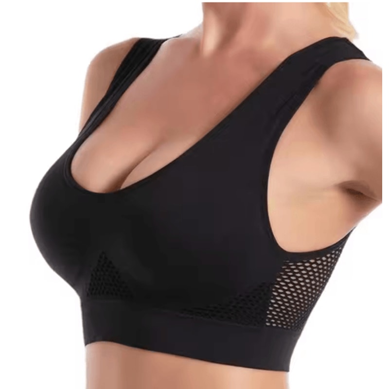Plus Size Grid Air Holes Breathable Workout Brassiere Wireless Shock Proof Yoga Running Support S 0