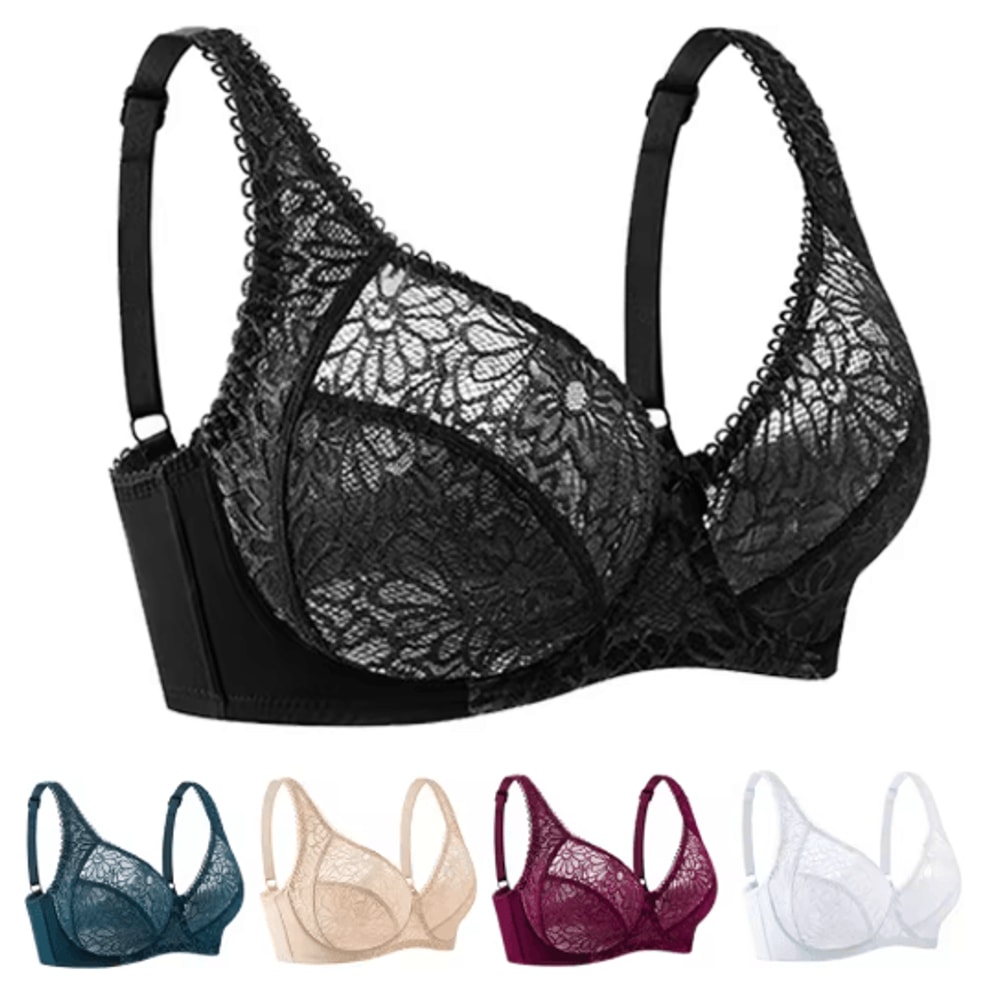 Elegant Lace Plus Size Lace Bra Full Coverage Support For C To F Cup 0