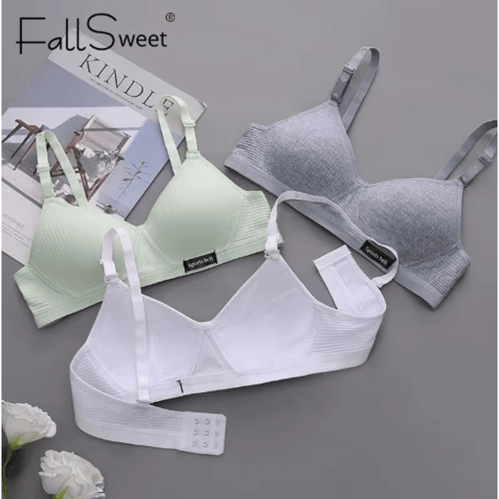 FallSweet Cotton Wireless Bra Seamless Push Up VShaped Gathering Lingerie For AB Cup 10