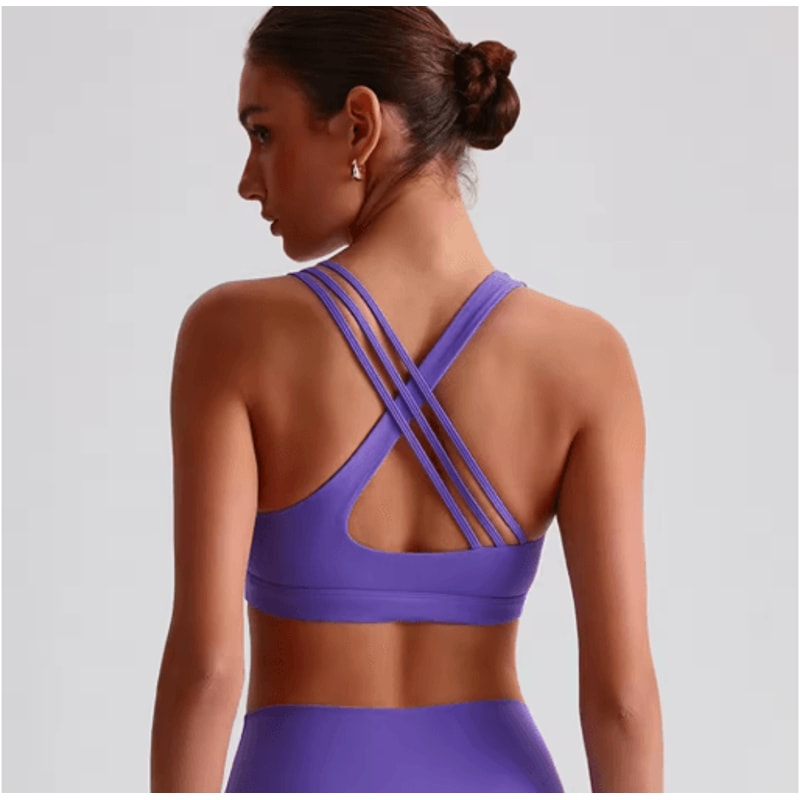 Solid Color Cross Back High Support Fitness Bra Tight Gym Training And Yoga Sport Top 7