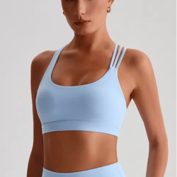 solid color cross back high support fitness bra tight gym training and yoga sport top