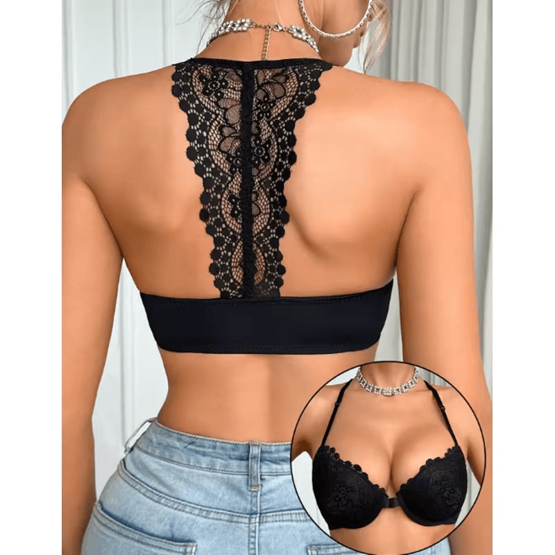 Fashion Lace Splicing Front Clasp Push Up Bra For Women 1