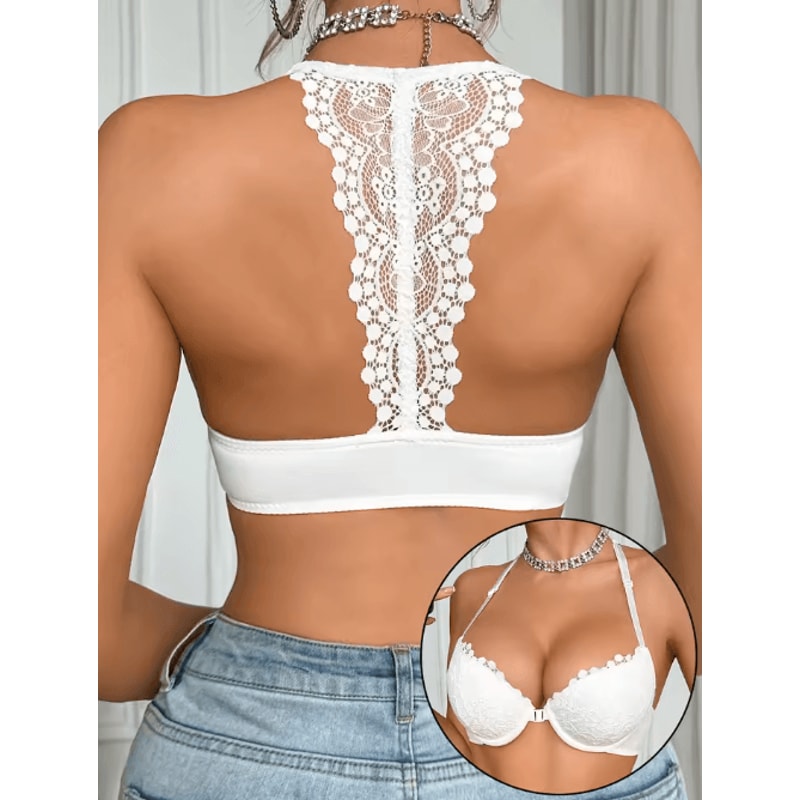 Fashion Lace Splicing Front Clasp Push Up Bra For Women 2
