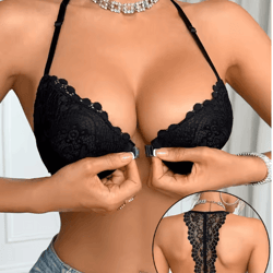 fashion lace splicing front clasp push up bra for women