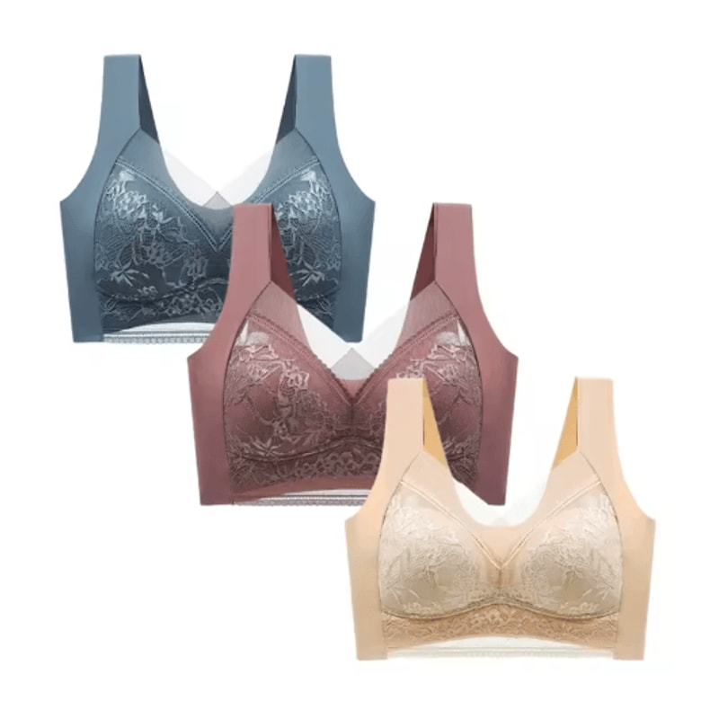 FallSweet 3Piece Wireless Lace Push Up Deep V Bralette Set L5XL 11