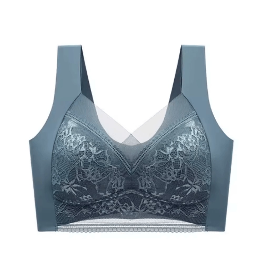 Plus Size Lace Ice Silk AntiSag Seamless Padded Vest Bra 1