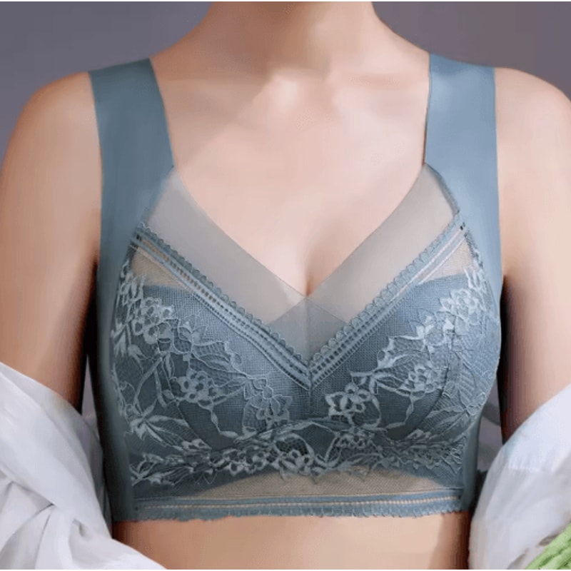 Plus Size Lace Ice Silk AntiSag Seamless Padded Vest Bra 9