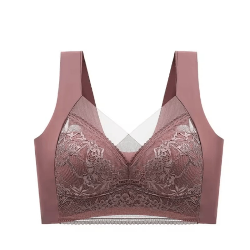 Plus Size Lace Ice Silk AntiSag Seamless Padded Vest Bra 2
