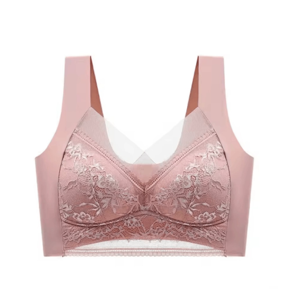 Plus Size Lace Ice Silk AntiSag Seamless Padded Vest Bra 3