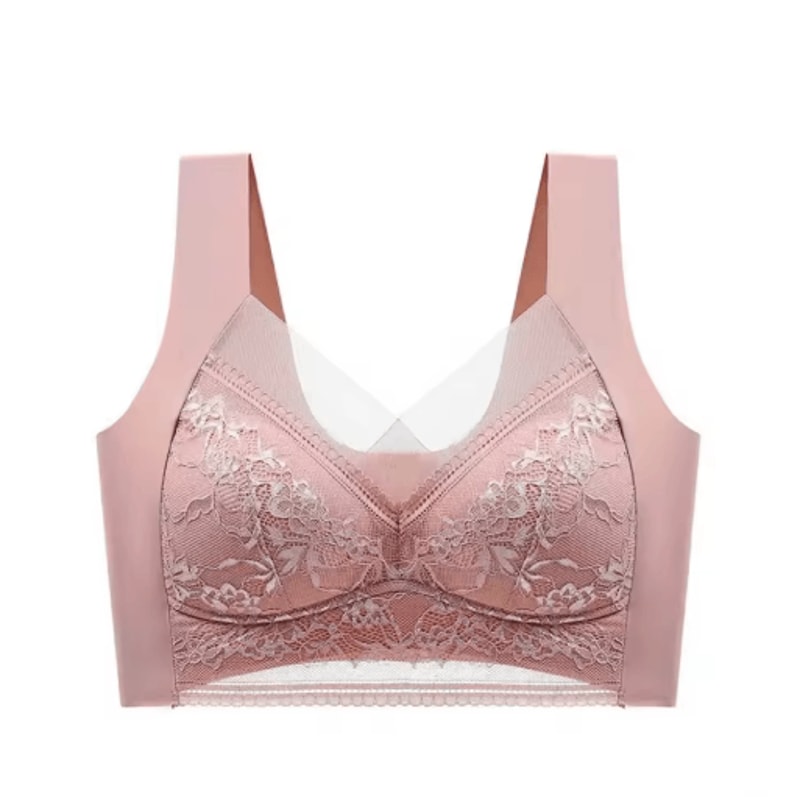 Plus Size Lace Ice Silk AntiSag Seamless Padded Vest Bra 3