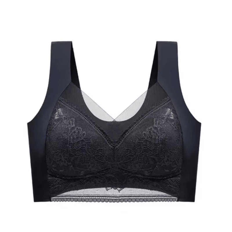 Plus Size Lace Ice Silk AntiSag Seamless Padded Vest Bra 4